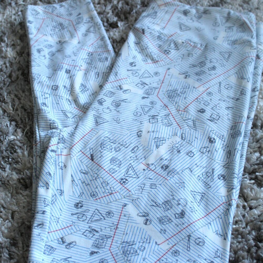 LuLaRoe  Leggings Tall & Curvy T&C Notebook Paper Art Scribbles School Teacher